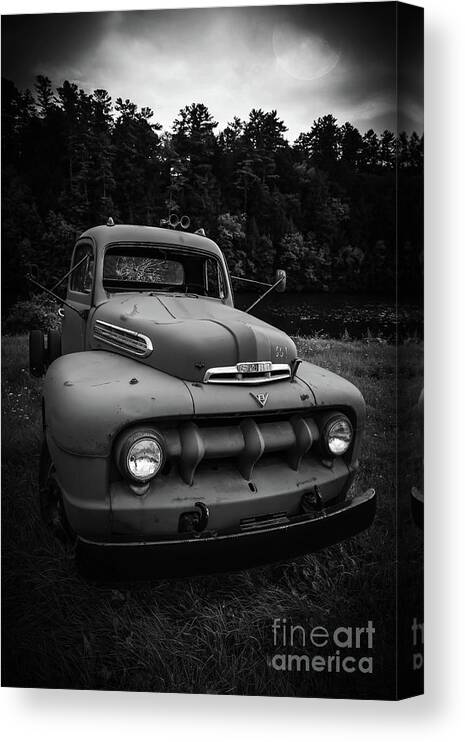 Vermont Canvas Print featuring the photograph Old Ford V8 Truck Under the Moonlight in Vermont by Edward Fielding