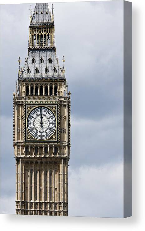 Clock Tower Canvas Print featuring the photograph One Minute To 12 Oclock by Btrenkel