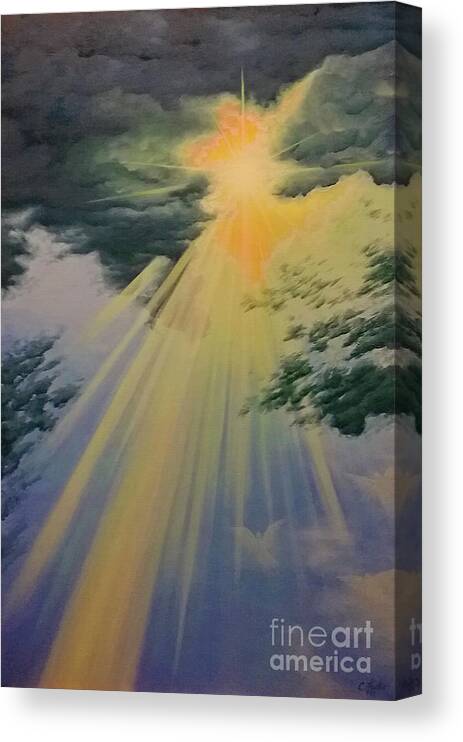 Prophetic Canvas Print featuring the painting Out of Darkness HIS Light Shall Shine by Cheryl Fecht