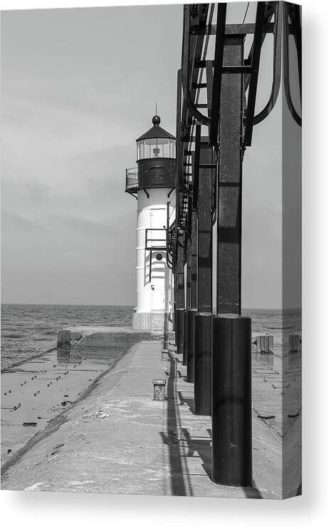 Lighthouse Canvas Print featuring the photograph Outer Lighthouse B/W by Mary Anne Delgado
