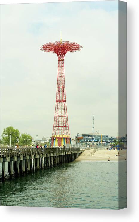 Amusement Park Canvas Print featuring the photograph Parachute Jump At Coney Island, New York by Ryan Mcvay