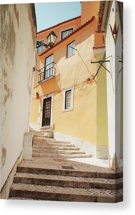 Lisbon Canvas Print featuring the photograph Peach Stairs by Lupen Grainne