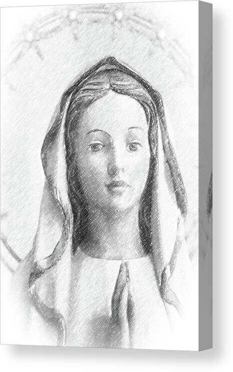 Blessed Virgin Mary Canvas Print featuring the photograph pencil sketch with vignette of Blessed Virgin Mary by Vivida Photo PC
