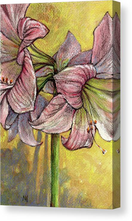 Pastel Canvas Print featuring the pastel Pink Amaryllis by AnneMarie Welsh