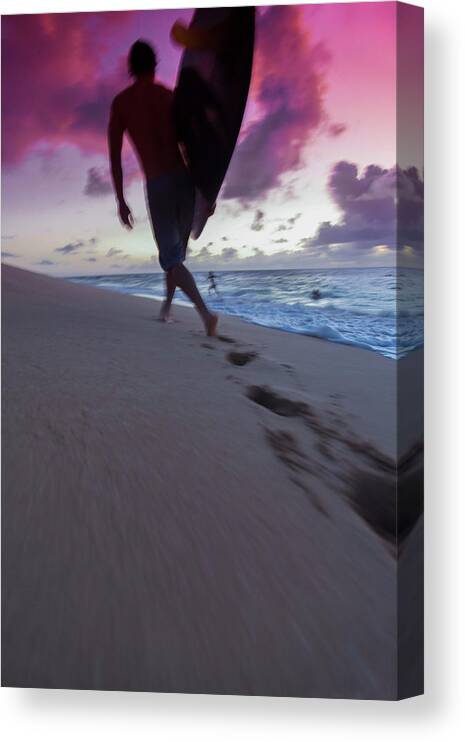 Surf Canvas Print featuring the photograph Pink Sunset Surfer by Sean Davey