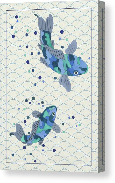 Blue Canvas Print featuring the painting Playful Koi I by Rebecca Bruce Bryant