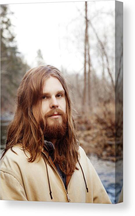 Portrait Of Man With Long Hair And Beard In Forest Against Clear Sky Canvas  Print / Canvas Art by Cavan Images - Fine Art America