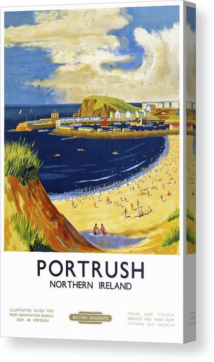 Vintage Canvas Print featuring the drawing Portrush Ireland Vintage Travel Poster Restored by Vintage Treasure