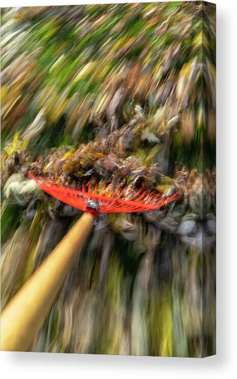 Abstract Canvas Print featuring the photograph Raking Leaves Fast 7 by John Brueske