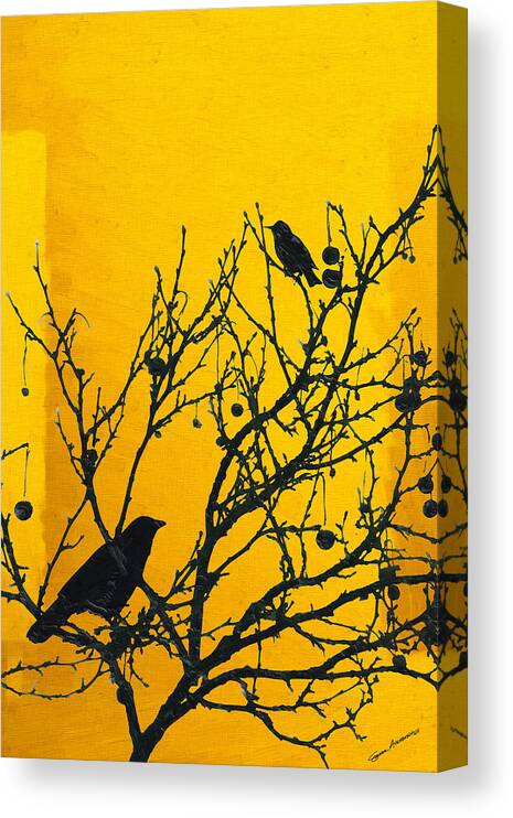  ‘contemporary Neo Expressionism’ Collection By Serge Averbukh Canvas Print featuring the digital art Raven - Black over Yellow by Serge Averbukh