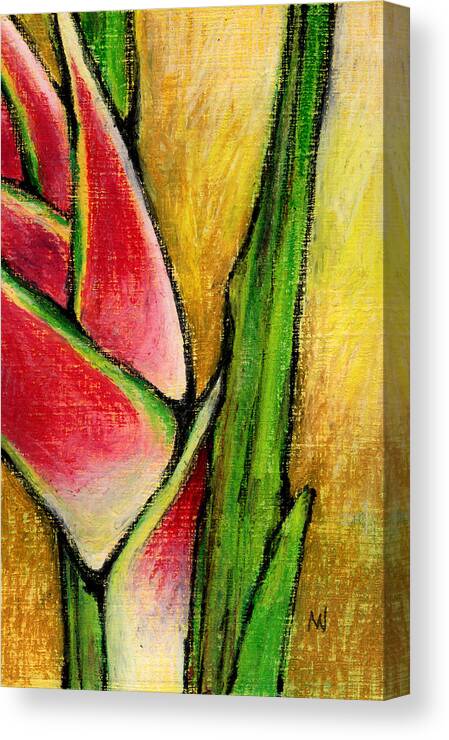 Tropical Canvas Print featuring the pastel Red Heliconia by AnneMarie Welsh