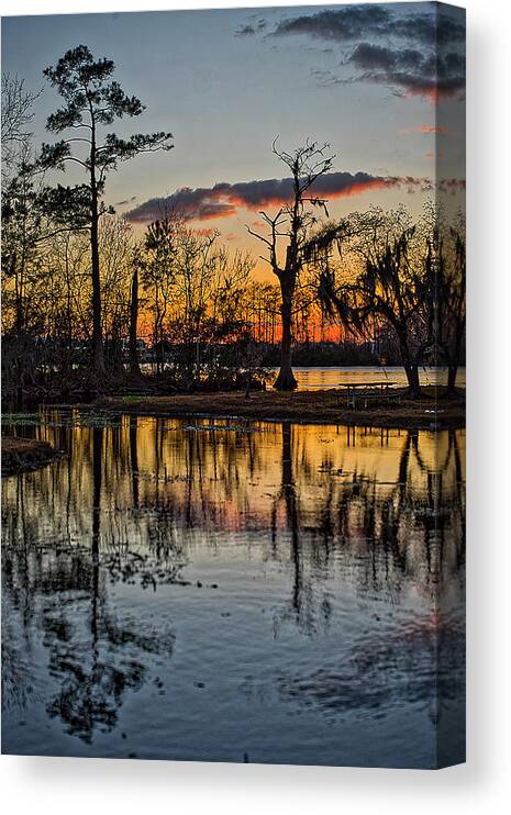 River Canvas Print featuring the photograph Riverside Sunset by Tom Gresham