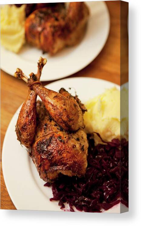 Ip_11247651 Canvas Print featuring the photograph Roast Pheasant With Red Cabbage And Mashed Potato by Ian Miles