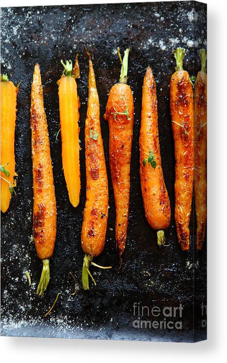 Steel Canvas Print featuring the photograph Roasted Carrots With Spices On A Baking by Olha Afanasieva