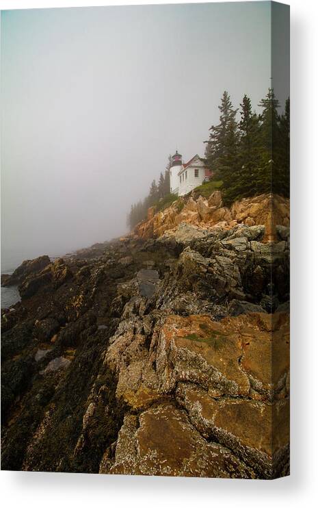 Acadia National Park Canvas Print featuring the photograph Rocky Coast at Bass Harbor Lighthouse Maine by Jeff Folger