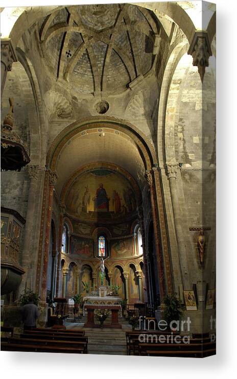 Architecture Canvas Print featuring the painting Romanesque Art: Byzantine Dome And View Of The Church Of Saint Croix by Romanesque