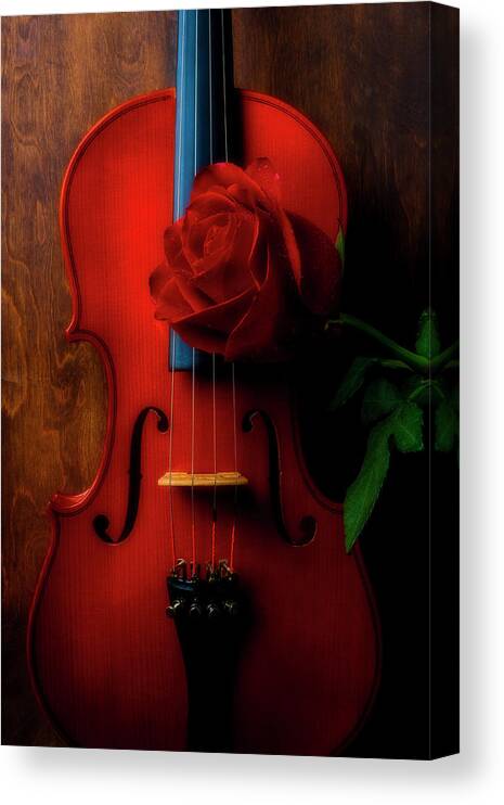 Violin Canvas Print featuring the photograph Romantic Rose With Violin by Garry Gay