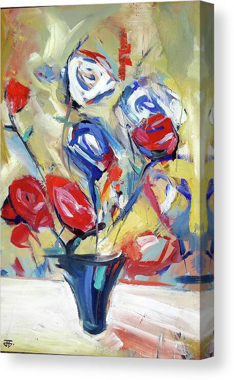  Canvas Print featuring the painting Roses and Bluez by John Gholson
