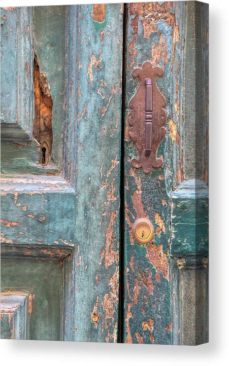 Cortona Canvas Print featuring the photograph Rustic Green Door of Cortona by David Letts