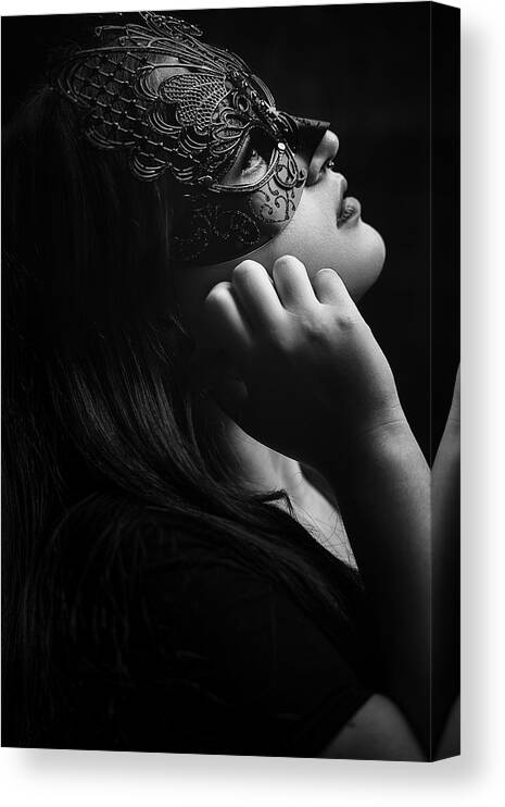 Black And White Canvas Print featuring the photograph Sammy Masquerade Mask B&w by Chris Sallis