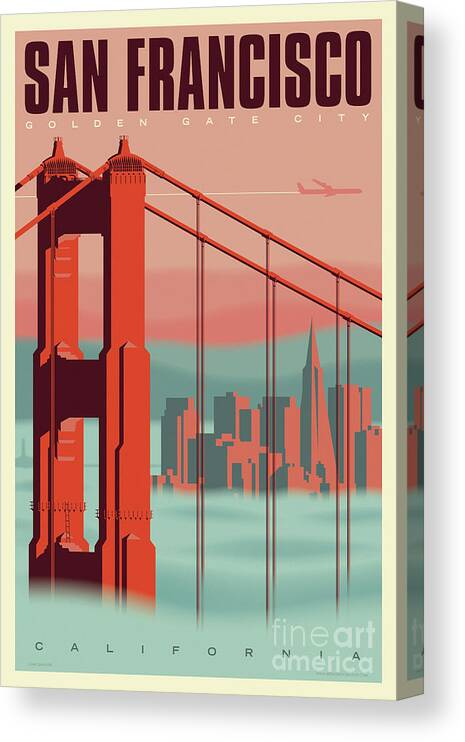 Travel Poster Canvas Print featuring the digital art San Francisco Poster - Vintage Travel by Jim Zahniser