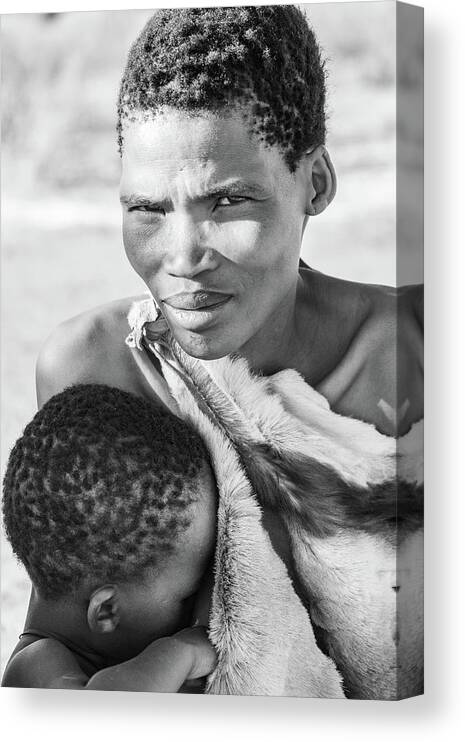 Portrait Canvas Print featuring the photograph San Mother and child by Mache Del Campo