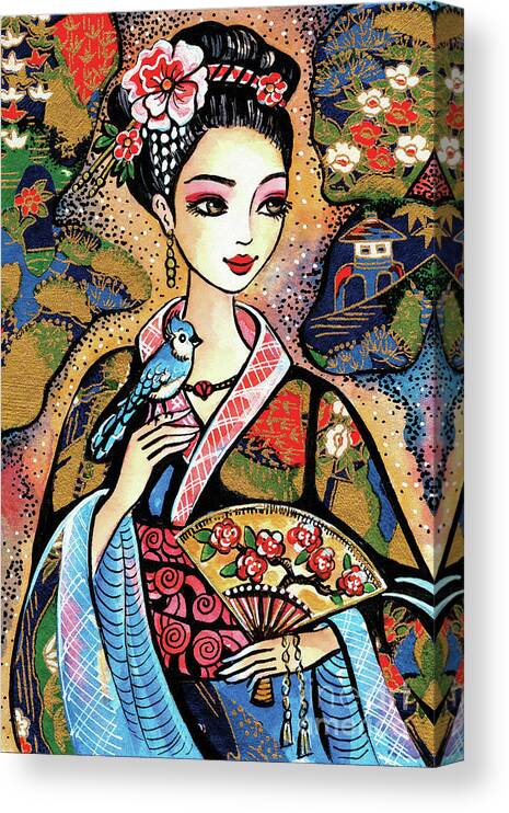 Woman And Bird Canvas Print featuring the painting Sayuri by Eva Campbell