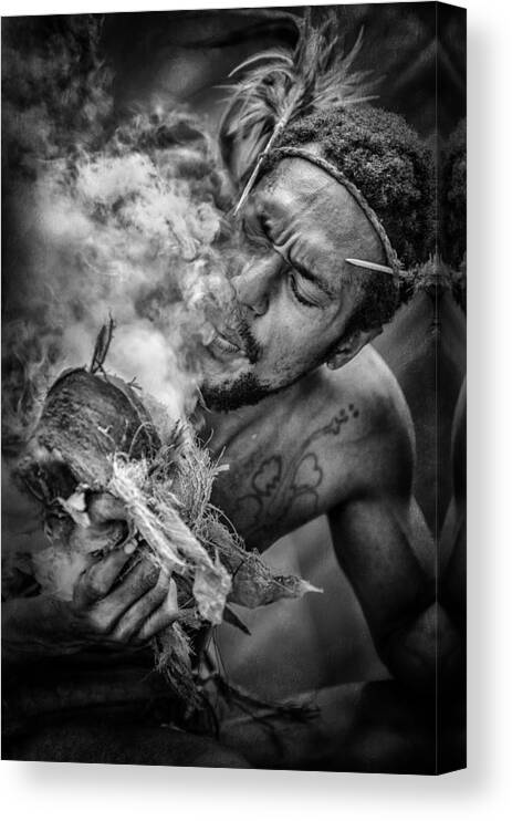 Fire Canvas Print featuring the photograph Small Nambas: Man's Work by Pavol Stranak