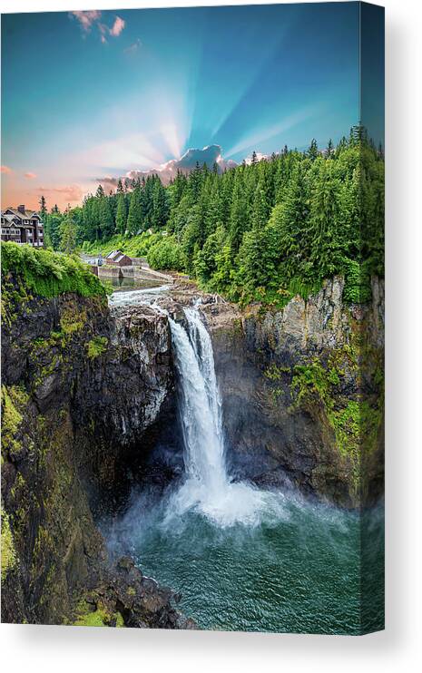 Amazing Canvas Print featuring the photograph Snoqualmie Falls with Sunlight by Darryl Brooks