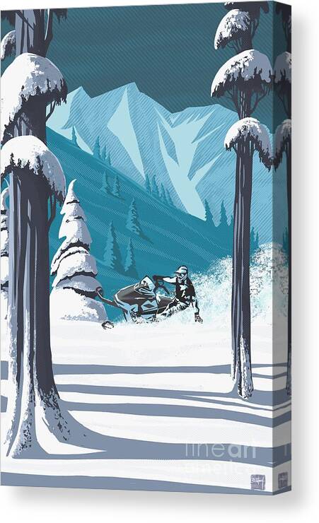 Snowmobile Canvas Print featuring the digital art Snowmobile Landscape by Sassan Filsoof