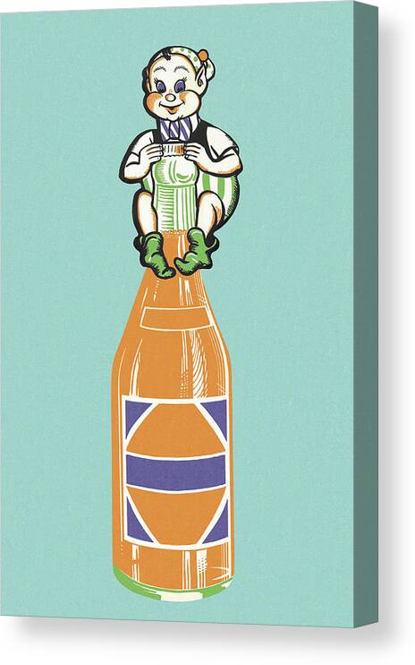 Beverage Canvas Print featuring the drawing Soda Bottle With Elf by CSA Images