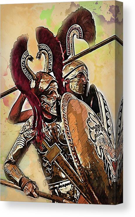 Spartan Warrior Canvas Print featuring the painting Spartan Hoplite - 34 by AM FineArtPrints