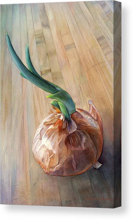 Onion Canvas Print featuring the painting Sprouting Onion by Sandy Haight