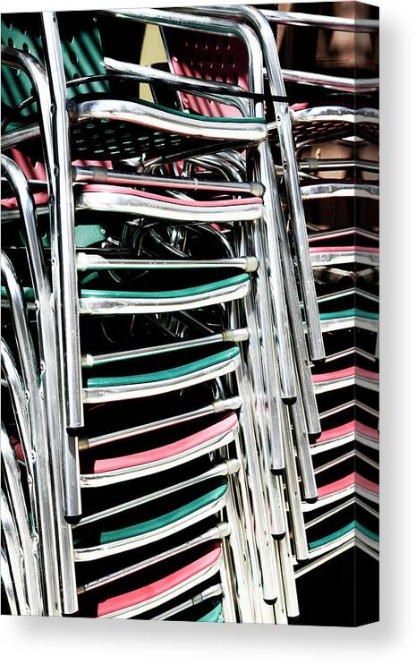 Stack Canvas Print featuring the photograph Stack of Chrome Chairs by Marilyn Hunt