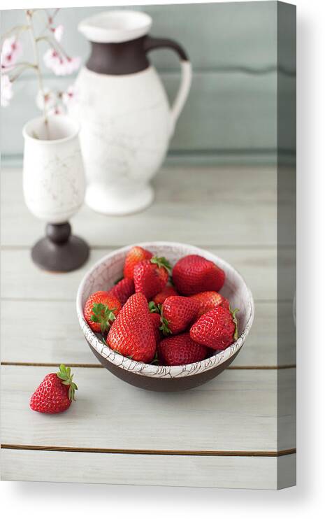 Newtown Canvas Print featuring the photograph Strawberries In Ceramic Bowl by Yelena Strokin