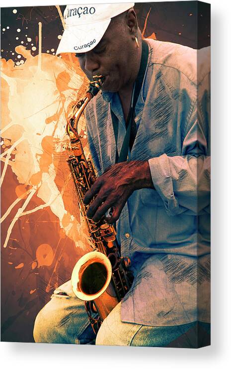 Saxophone Canvas Print featuring the digital art Street Sax Player by Pheasant Run Gallery