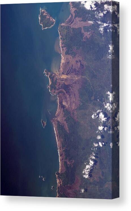 Globe Canvas Print featuring the painting Sumatra Tsunami damage seen from ISS by Celestial Images