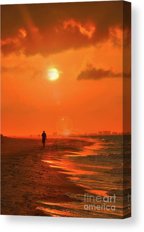 Sunrise Canvas Print featuring the photograph Sunrise Walk on Sanibel Island by Jeff Breiman