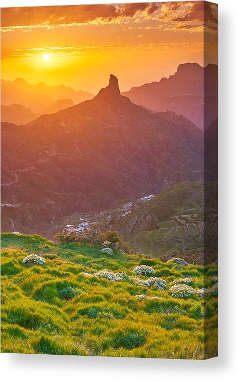 Landscape Canvas Print featuring the photograph Sunset At Roque Bentayga, Gran Canaria by Jan Wlodarczyk