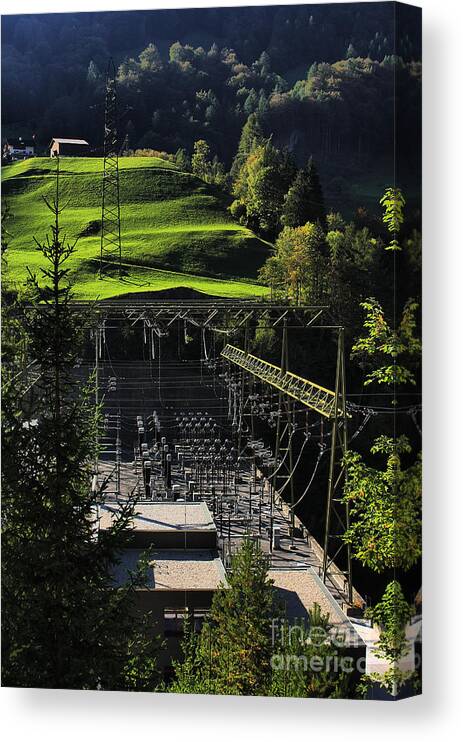 Power Station Canvas Print featuring the photograph Swiss Power - Swiss Pastoral by Steve Ember