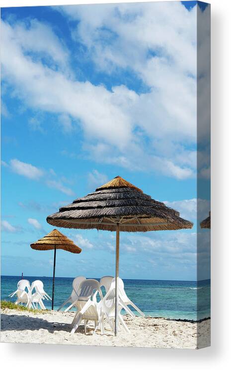 Tranquility Canvas Print featuring the photograph Table And Chairs On Sand, Amedee Island by Oliver Strewe