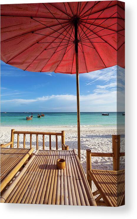 Pattaya Canvas Print featuring the photograph Table By The Beach In Thailand by Holgs