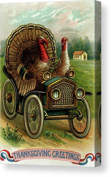 Postcard Canvas Print featuring the painting Thanksgiving Greetings: A Quick Getaway by Unknown