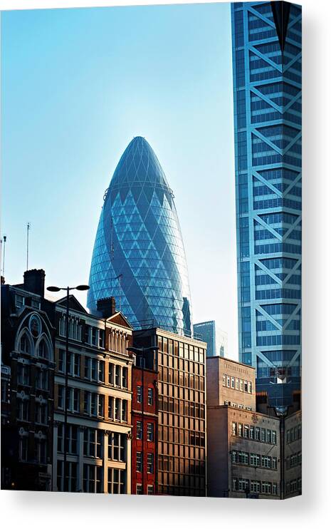 England Canvas Print featuring the photograph The Gherkin Building, London, England by Liam Norris