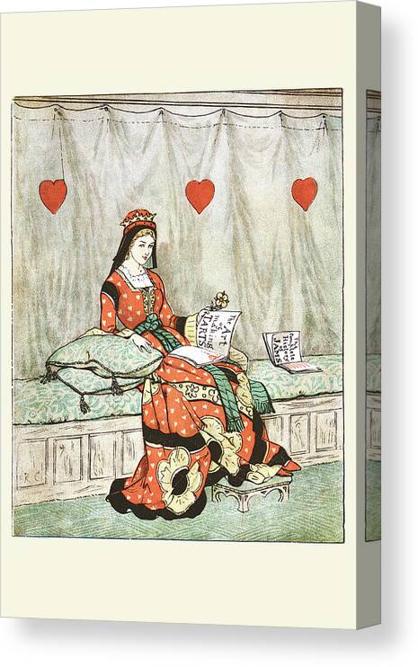 Illustration Canvas Print featuring the painting The Queen of Hearts she made some Tarts by Randolph Caldecott