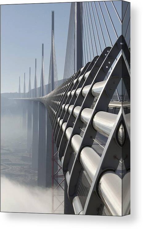General View Canvas Print featuring the photograph The Worlds Tallest Bridge In Millau by Raphael Gaillarde