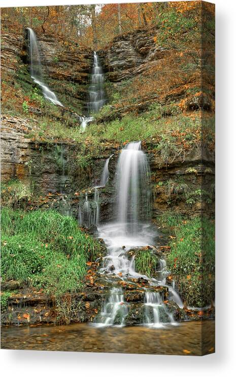 America Canvas Print featuring the photograph Thunder Falls Rumbling Cascades In Autumn - Missouri by Gregory Ballos