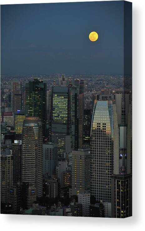 Tranquility Canvas Print featuring the photograph Tokyo And Full Moon by Vladimir Zakharov
