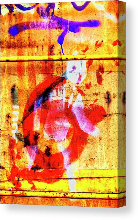 Graffiti Canvas Print featuring the mixed media Train Art in Yellow and Red by Carol Leigh