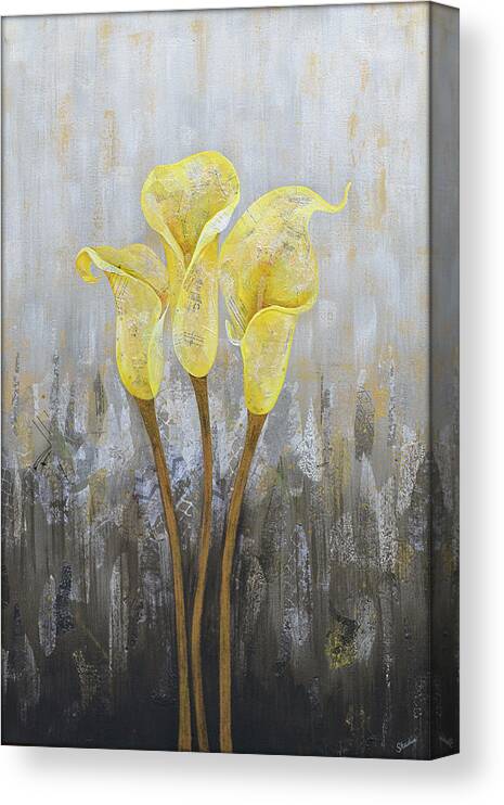 Calla Lily Canvas Print featuring the painting Trio by Shadia Derbyshire